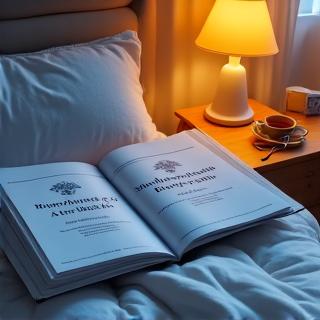 Kniha o mindfulness a relaxaci na nočním stolku.